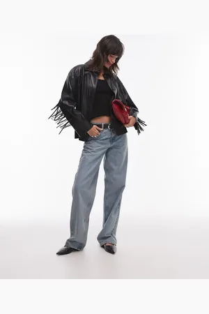 MANGO Tassle detail leather look shacket in