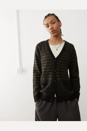 Vans Houndstooth knitted cardigan in black and brown