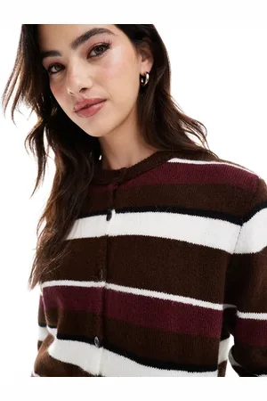 ASOS Knitted cardigan in brown and burgundy stripe