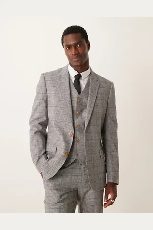 ASOS New skinny with linen suit jacket in prince of wales check