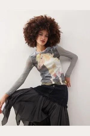 Basic Pleasure Mode Pony print long sleeve baby t-shirt in grey
