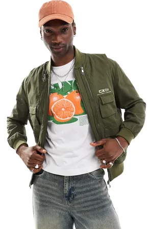 COLLUSION 2 in 1 washed ripstop bomber jacket with removable gilet in khaki