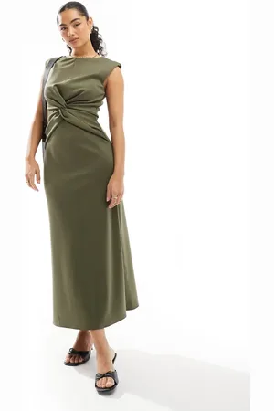 ASOS Sleeveless twist front midi dress in khaki