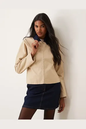 ASOS Contrast collar canvas jacket in stone