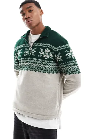 Ralph Lauren Geometric print polar fleece half zip sweatshirt in green