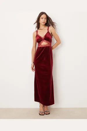 Never Fully Dressed Mimi velvet maxi dress in burgundy