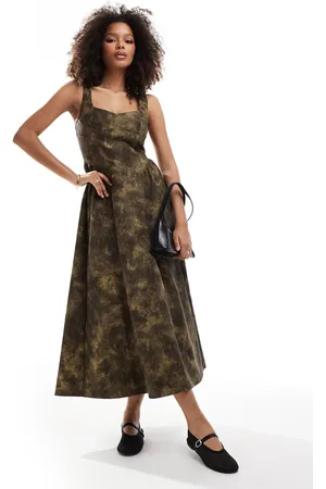 ASOS Pinny maxi dress in brown washed leather look