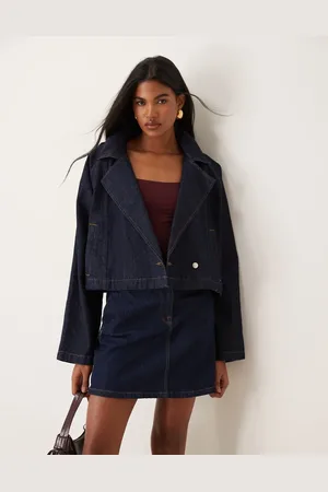 ASOS Denim cropped trench coat in indigo