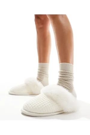 ASOS Zaria waffle detail mule slippers in cream