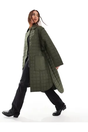 French Connection Quilted longline jacket in khaki