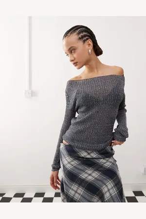 COLLUSION Knit twinkle slash neck top in