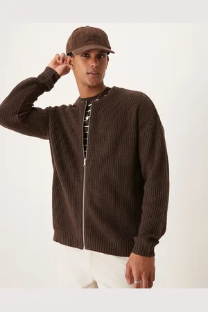 ASOS Knitted relaxed fisherman rib zip up bomber in