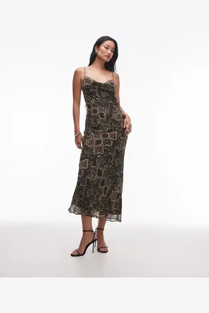 Topshop Twist back cowl neck midi slip in snake print