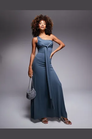 ASOS Sculpting jersey one shoulder maxi dress with knot sash bust detail in charcoal