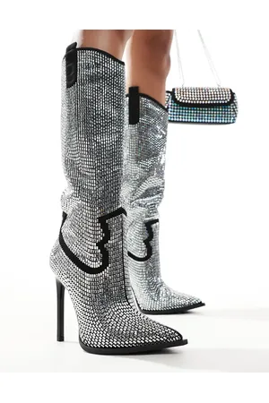 AZALEA WANG Heidemarie western embellished knee boots in black and