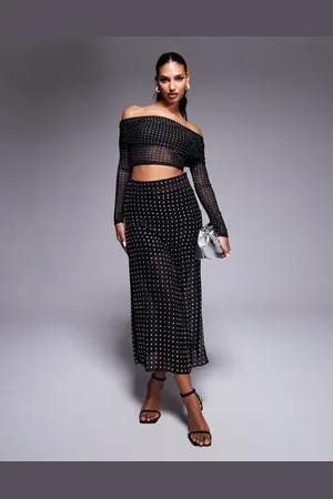 ASOS Sheer hotfix maxi skirt in