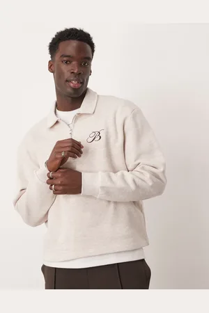 ASOS Boxy oversized polo sweatshirt with chest embroidery in oatmeal marl
