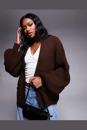 Missyempire Knitted pocket detail cardigan in chocolate