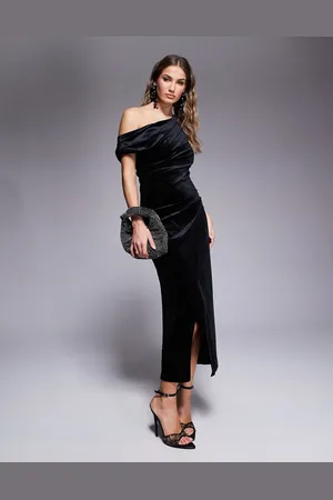 River Island Velvet asymmetric midi dress in