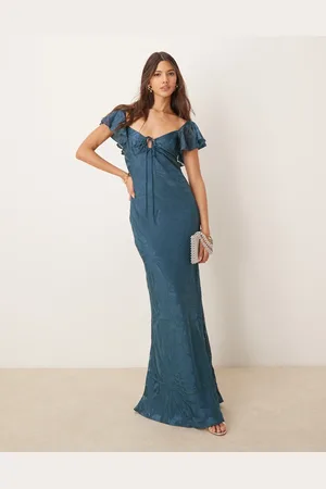ASOS Flutter sleeve sleeve burnout maxi dress in teal