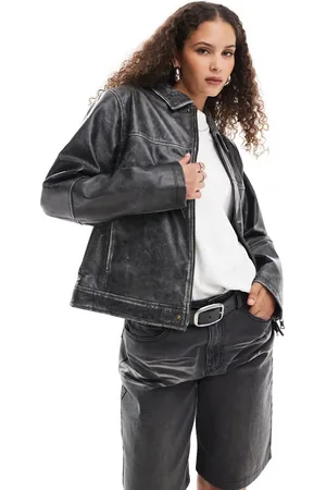 Urban Code Distressed leather dads harrington jacket in
