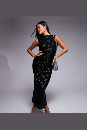 ASOS ASOS DESIGN Petite sequin high neck midi dress with asymmetric cowl back in