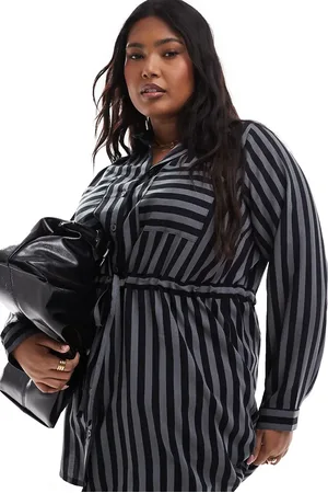 Yours Stripe utility tunic shirt in and black
