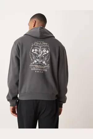 ASOS Oversized boxy hoodie with back print in charcoal