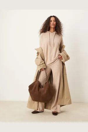 ASOS Supersoft wide rib longline oversized hoodie co ord in oat