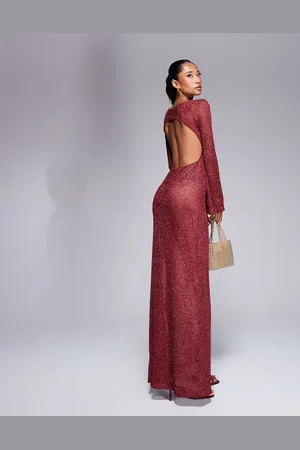 ASOS Sheer shimmer knit angel sleeve maxi dress with cut out back in