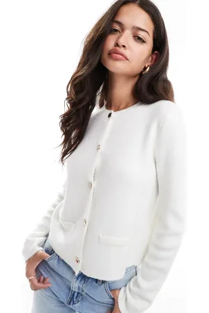 Pretty Lavish Knitted button detail cardigan in cream