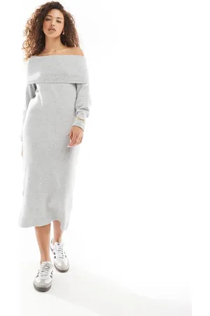 ONLY Off shoulder midi dress in light melange