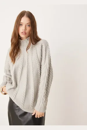 Pretty Lavish Chunky cable knit jumper in light grey