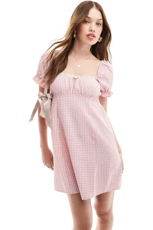 Miss Selfridge Lace trim mini dress in gingham