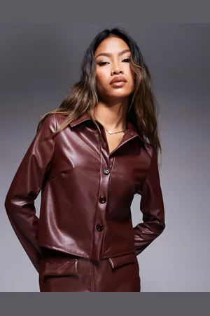 ASOS Co-ord leather look cropped boxy fit long sleeve shirt in