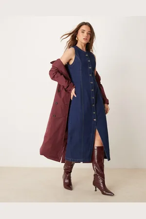 Abercrombie & Fitch Denim button through sleeveless midi dress in dark denim