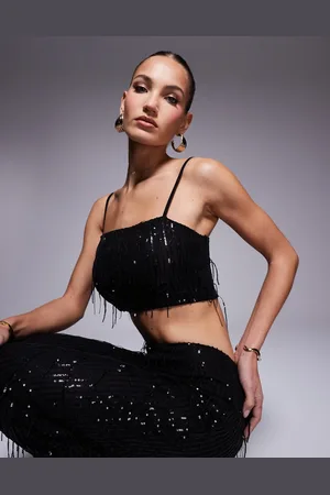 Missyempire Square neck crop top co-ord in tassel sequin