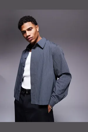 ASOS Relaxed cropped poplin shirt with hidden placket in pinstripe