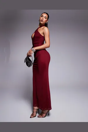 ASOS Halter cross front maxi dress in burgundy