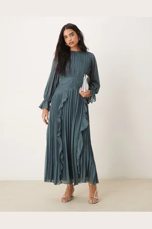 ASOS High neck ruched belt detail maxi dress in dark slate