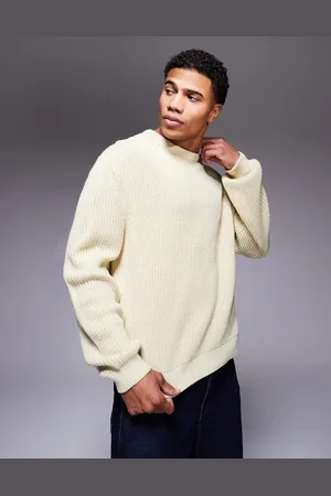 ASOS Oversized boxy fit knitted fisherman rib jumper in beige