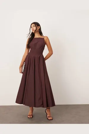 ASOS Racer neck open back seam detail full maxi dress in burgundy