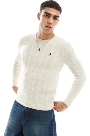 Ralph Lauren Icon logo wool cable knit jumper in cream