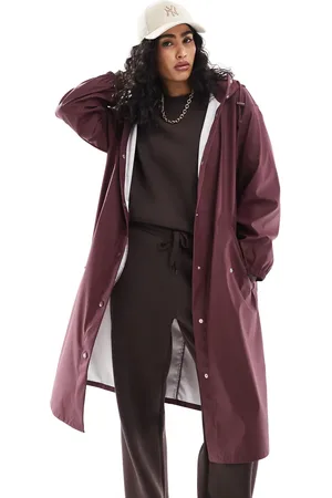 ASOS Rubberised rain parka coat in burgundy