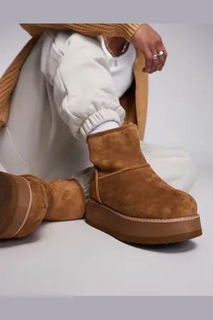 ASOS Pull on boots in tan faux suede with chunky sole