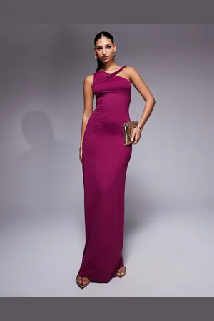 ASOS Sculpting jersey twist strap shoulder maxi dress in burgundy