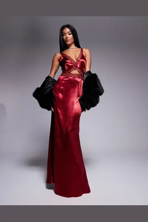 Never Fully Dressed Mimi satin midaxi dress in burgundy