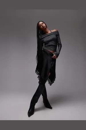 MANGO Lace hem wrap skirt in