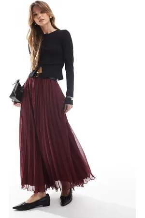 ASOS Pleated maxi skirt in burgundy