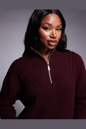 Missyempire Cable knit half zip jumper co-ord in burgundy